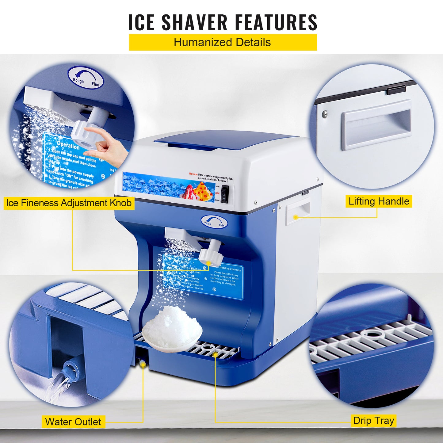 110V Electric Ice Shaver Tabletop With Adjustable Texture