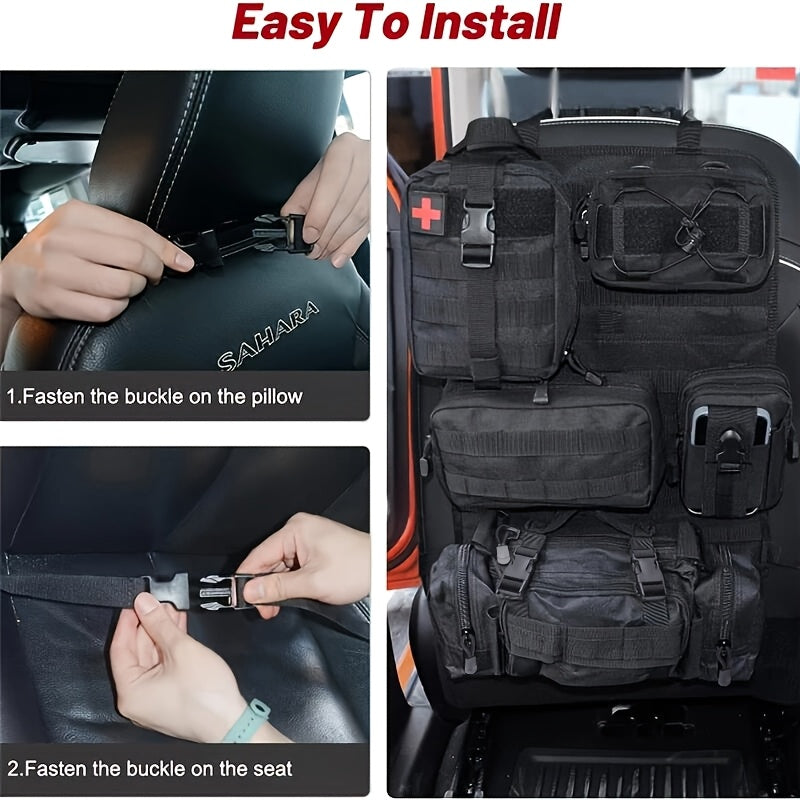 Tactical Car Seat Back Organizer with Detachable Molle Pouches