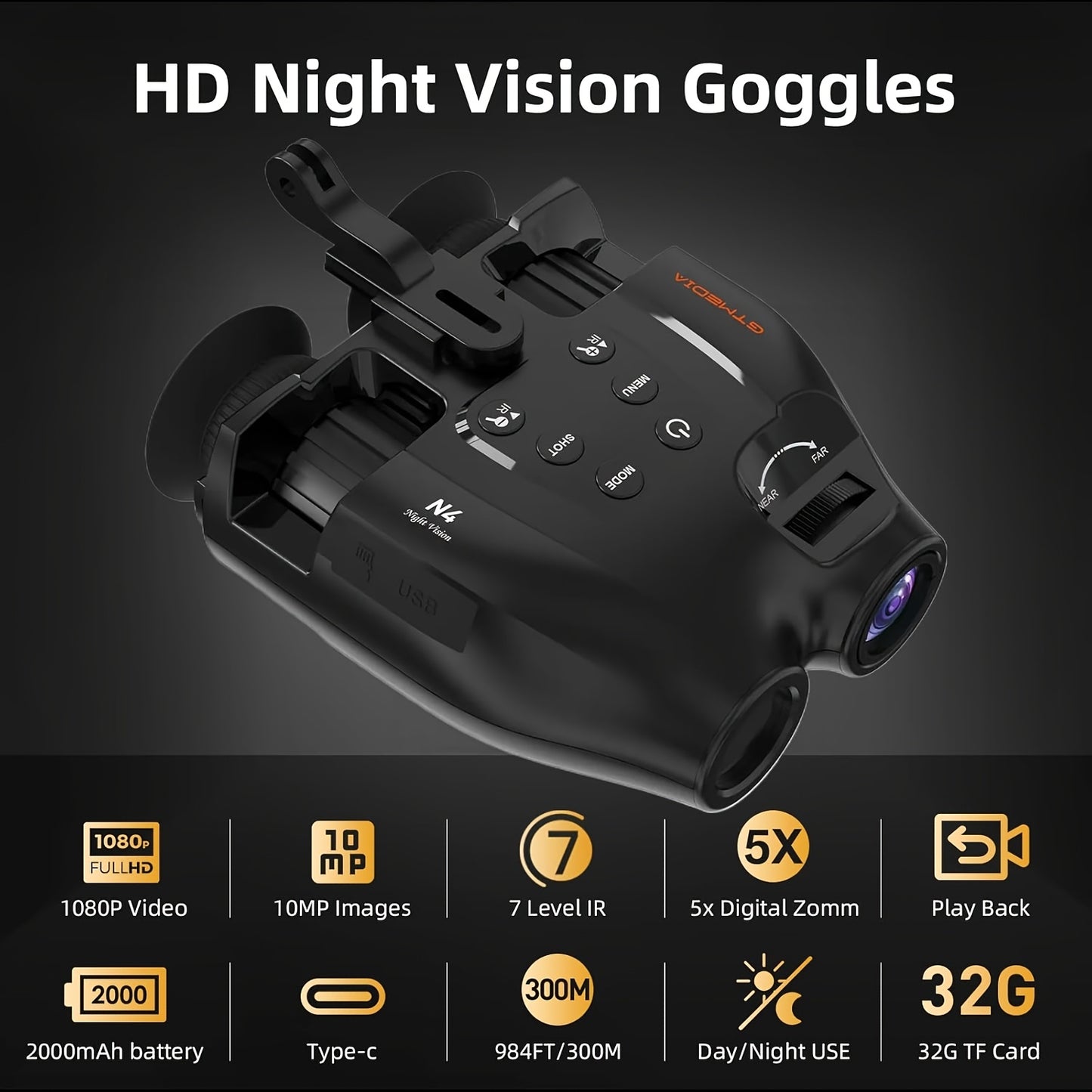 Night Vision Binoculars Head Mounted Infrared HD Display