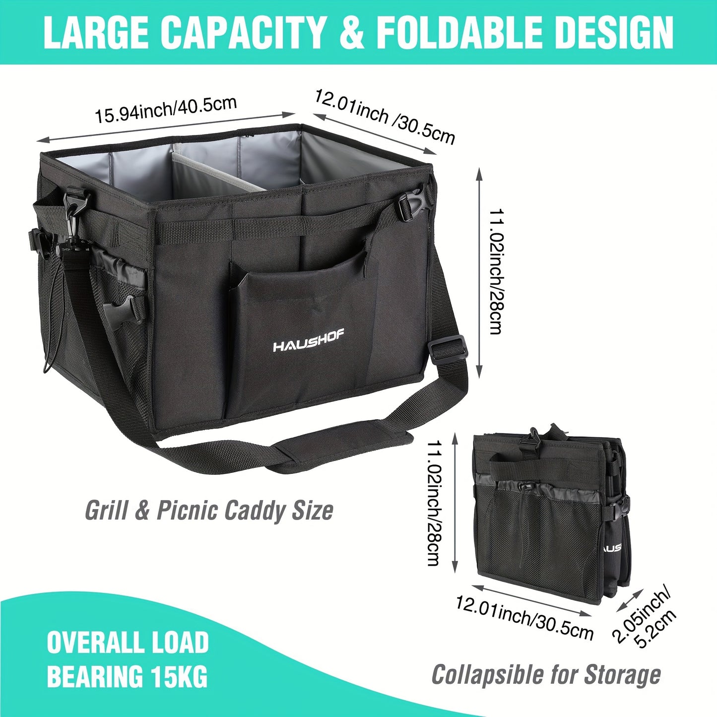 Haushof Foldable Grill Picnic Caddy for Outdoor Cooking
