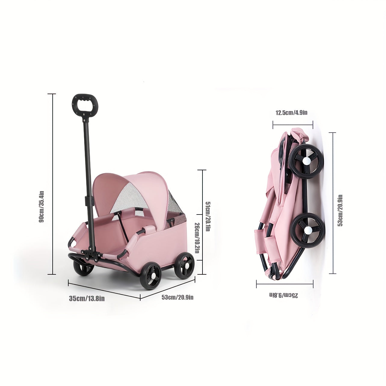 Foldable Pet Stroller With Storage Pockets And Safety Straps