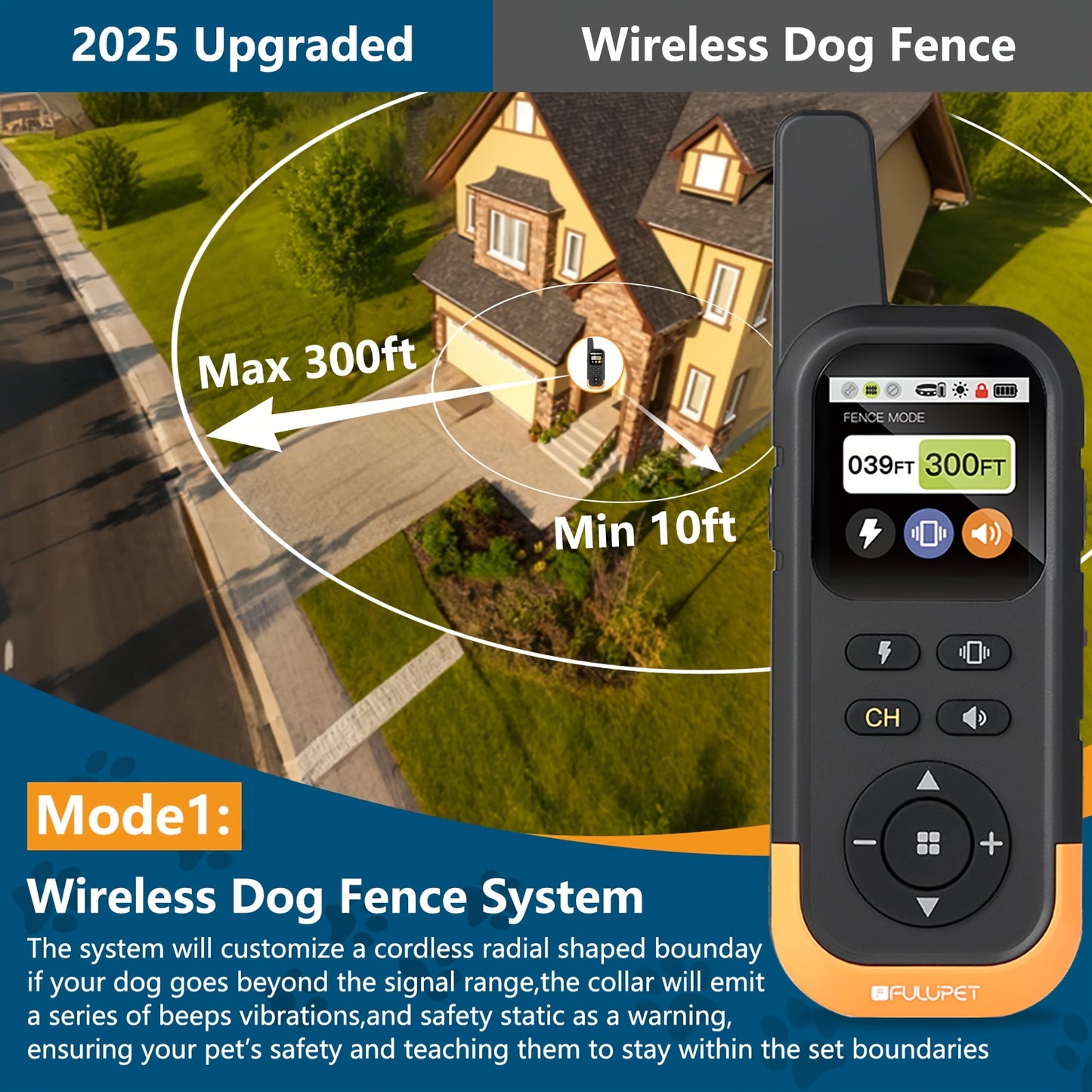 Wireless Dog Fence System With Remote And Adjustable Collar