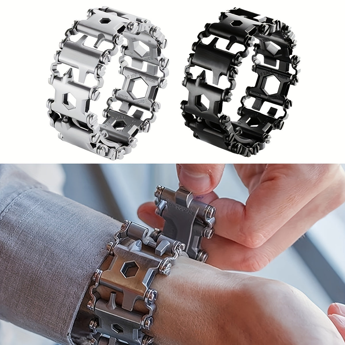 Men's 29-in-1 Multi-Functional Tool Bracelet for Outdoor Adventures