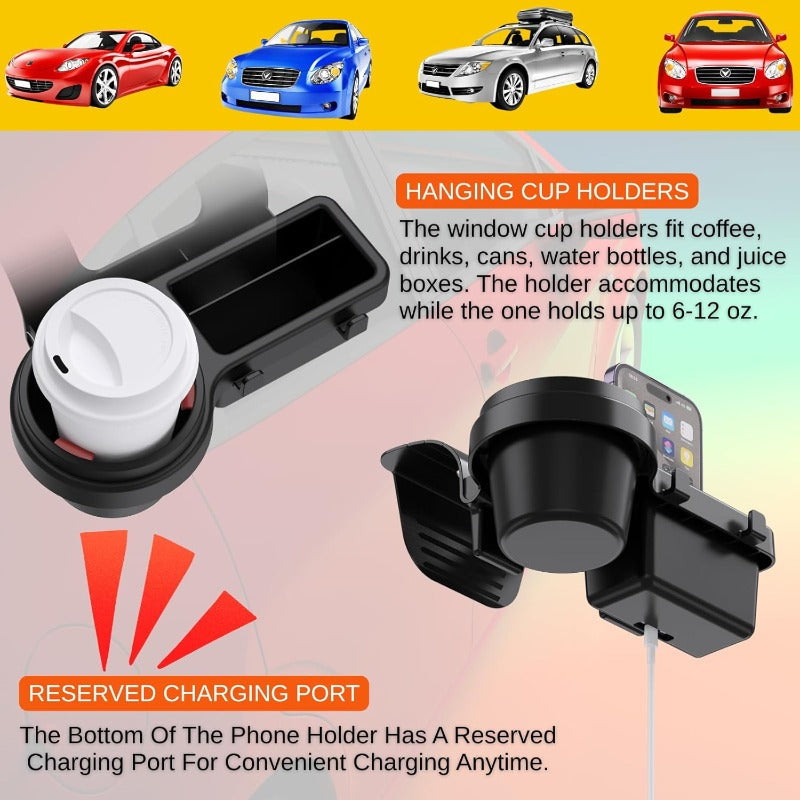 Hanging Car Cup Holder With Storage Tray And Coin Organizer