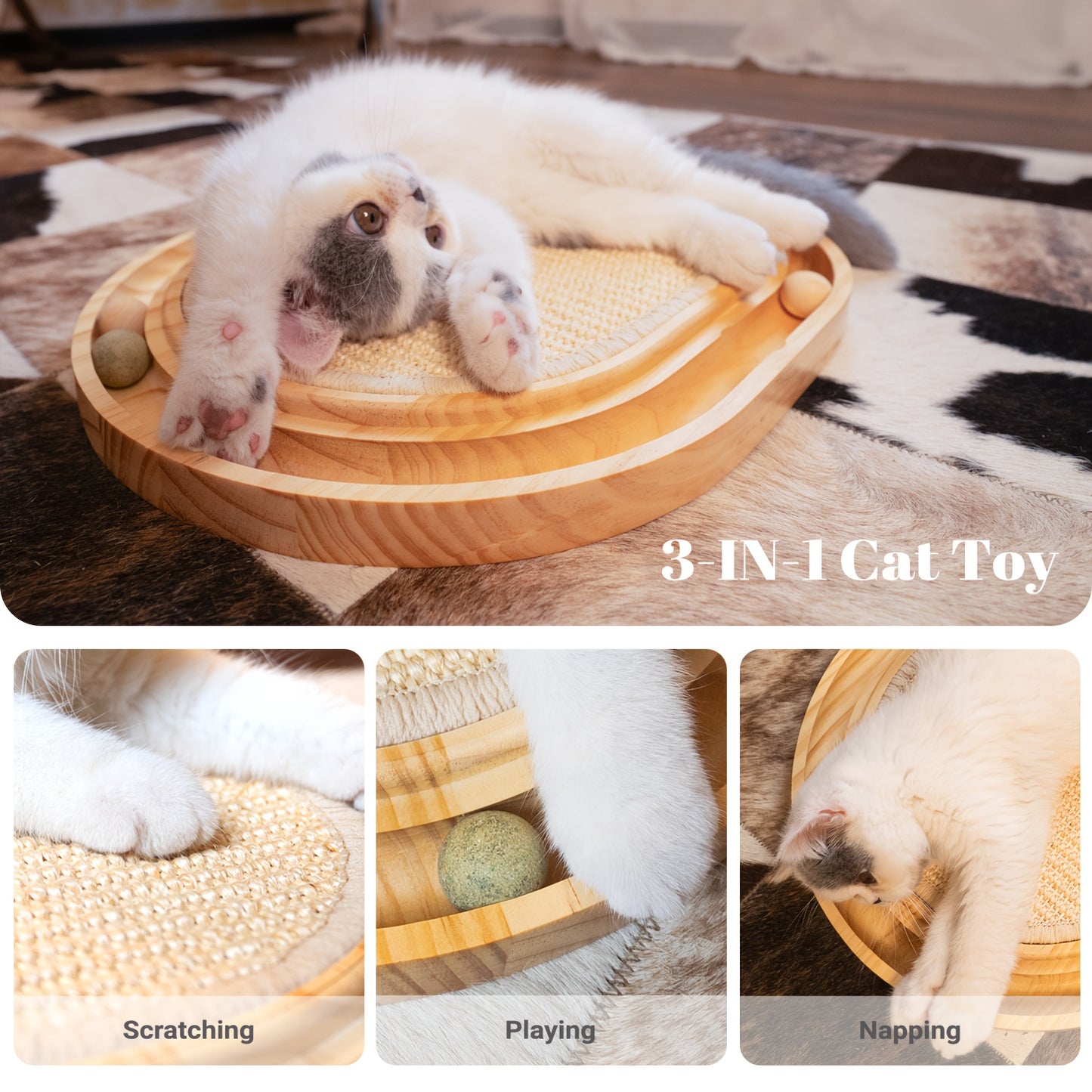 Sisal Cat Scratcher Toy With Ball Track Indoor Cats