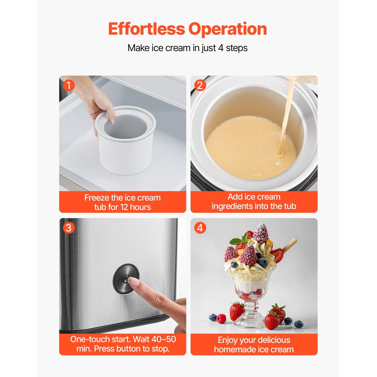 Stainless Steel Automatic Ice Cream Maker Countertop