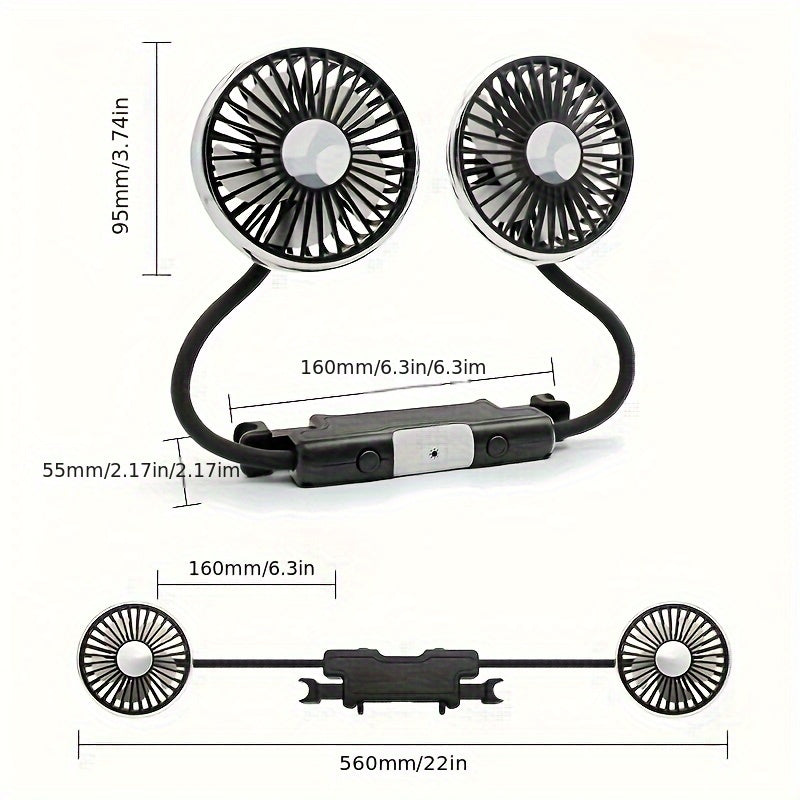 Dual Head Car USB Fan 3 Speed Rotatable Flexible Gooseneck