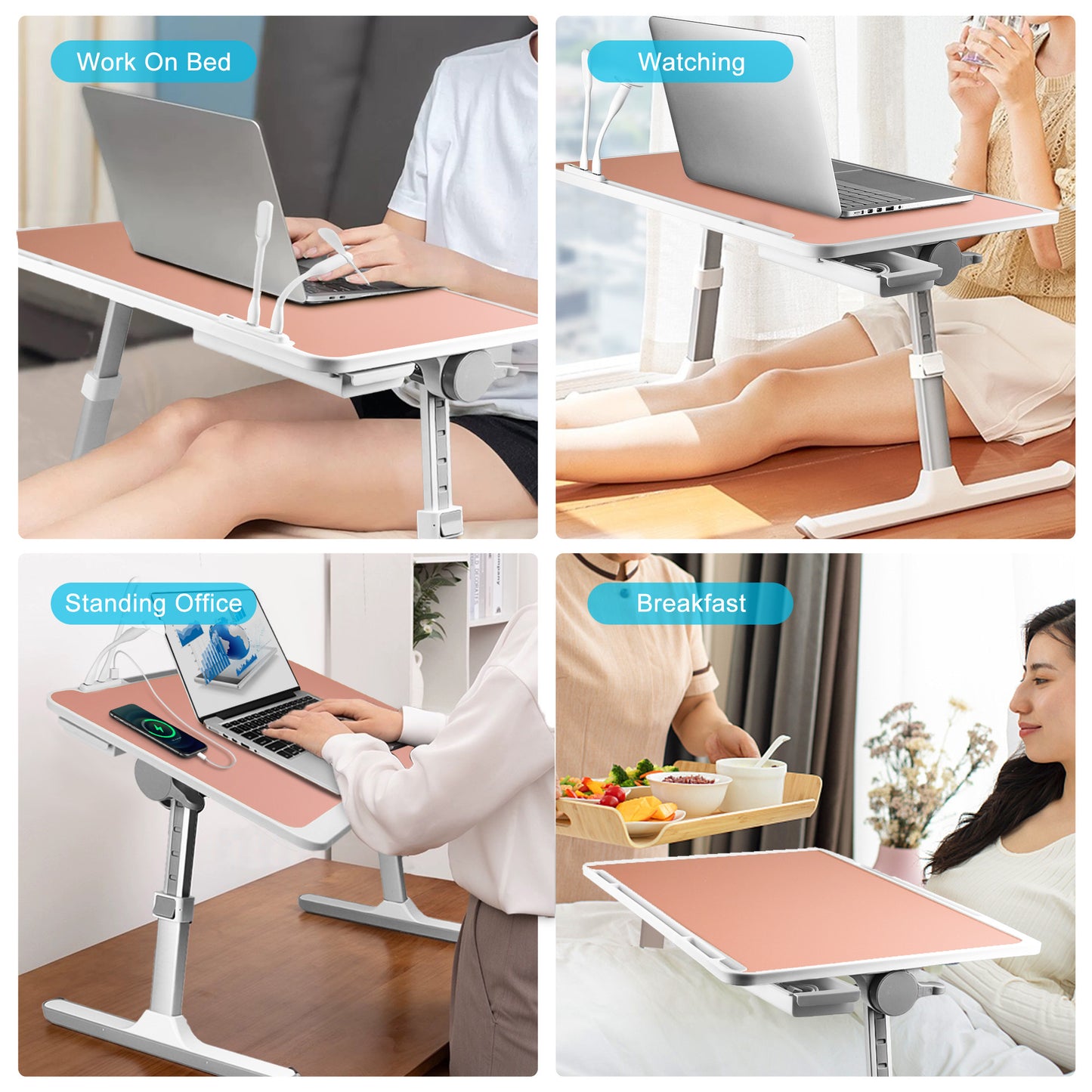 FWPP Adjustable Laptop Lap Desk Stand For Bed USB Light