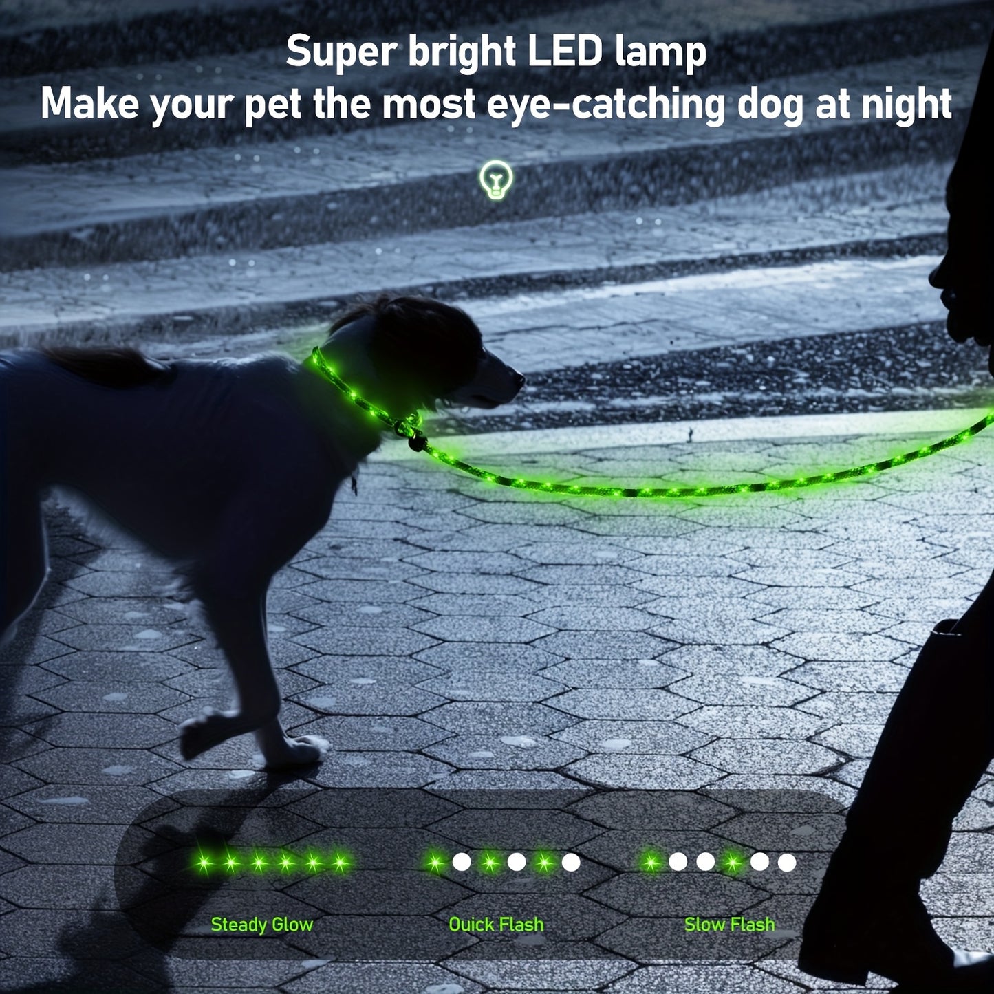 LED Glow In The Dark Dog Leash With Night Light Waterproof