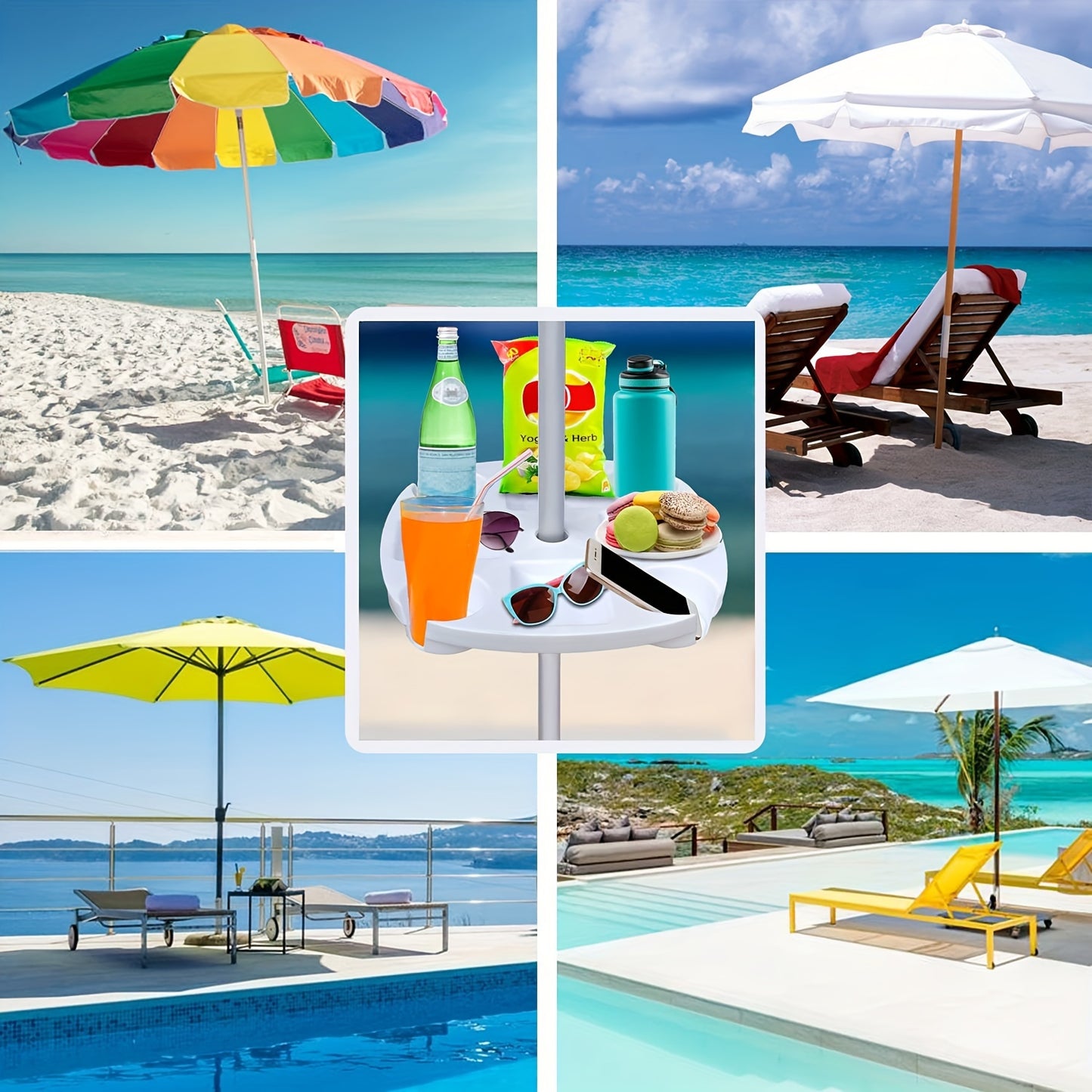 Beach Umbrella Tray with Cup Holders for Outdoor Fun
