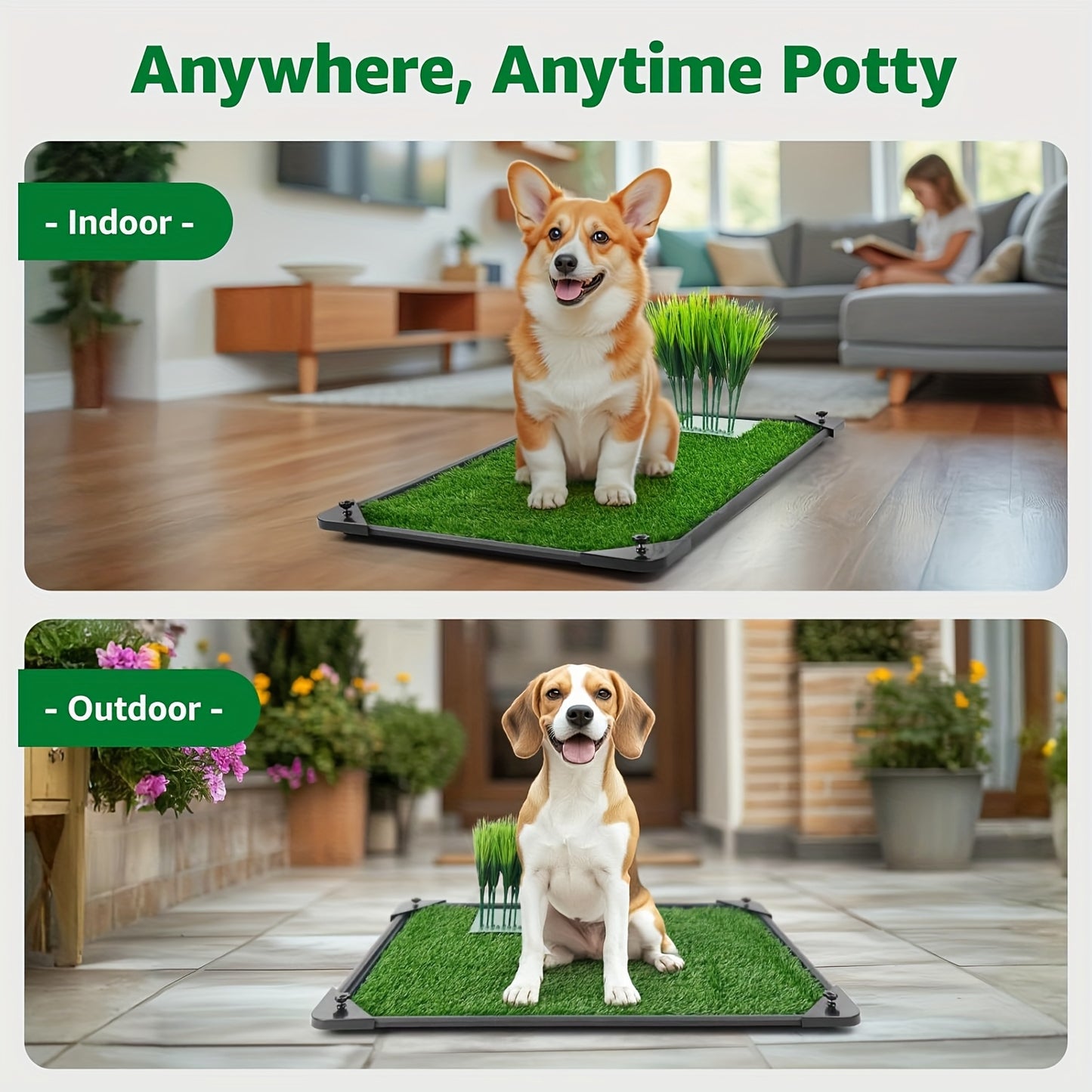 Dog Training Pads with Tray and Pee Baffle Reusable Grass