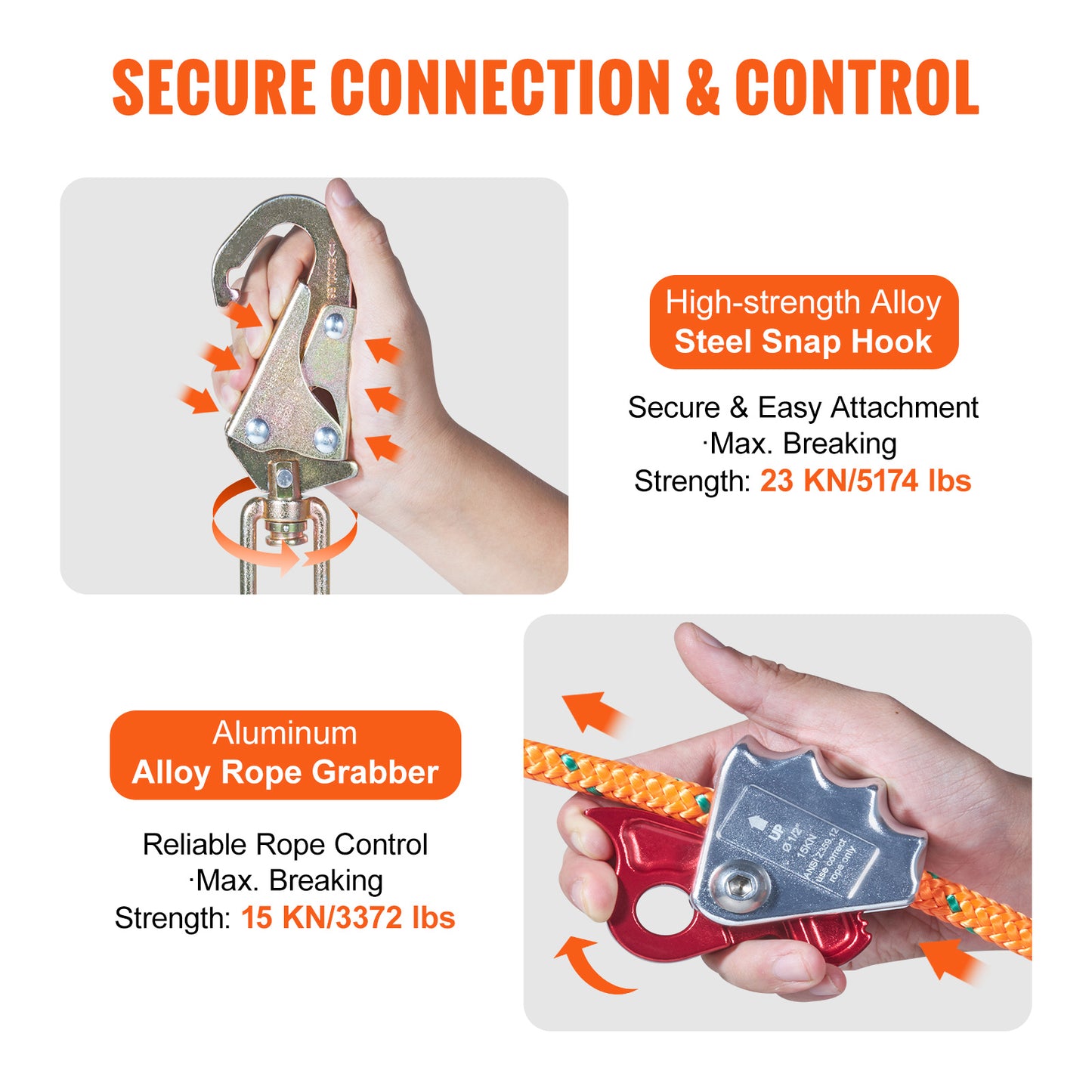 Steel Core Arborist Flipline With Snap Hook And Carabiner