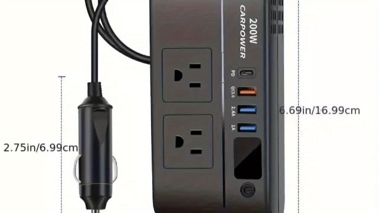 200W Car Inverter DC 12V to 110V USB 3 Ports Type C