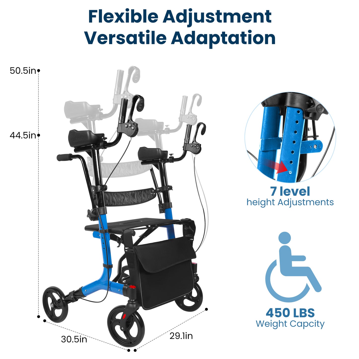 Foldable Rollator Walker Seat For Seniors Adjustable Handles
