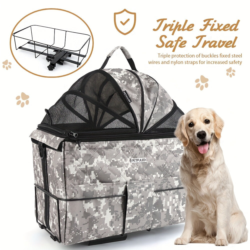 Dog Bicycle Carrier Basket With Expandable Mesh And Harness