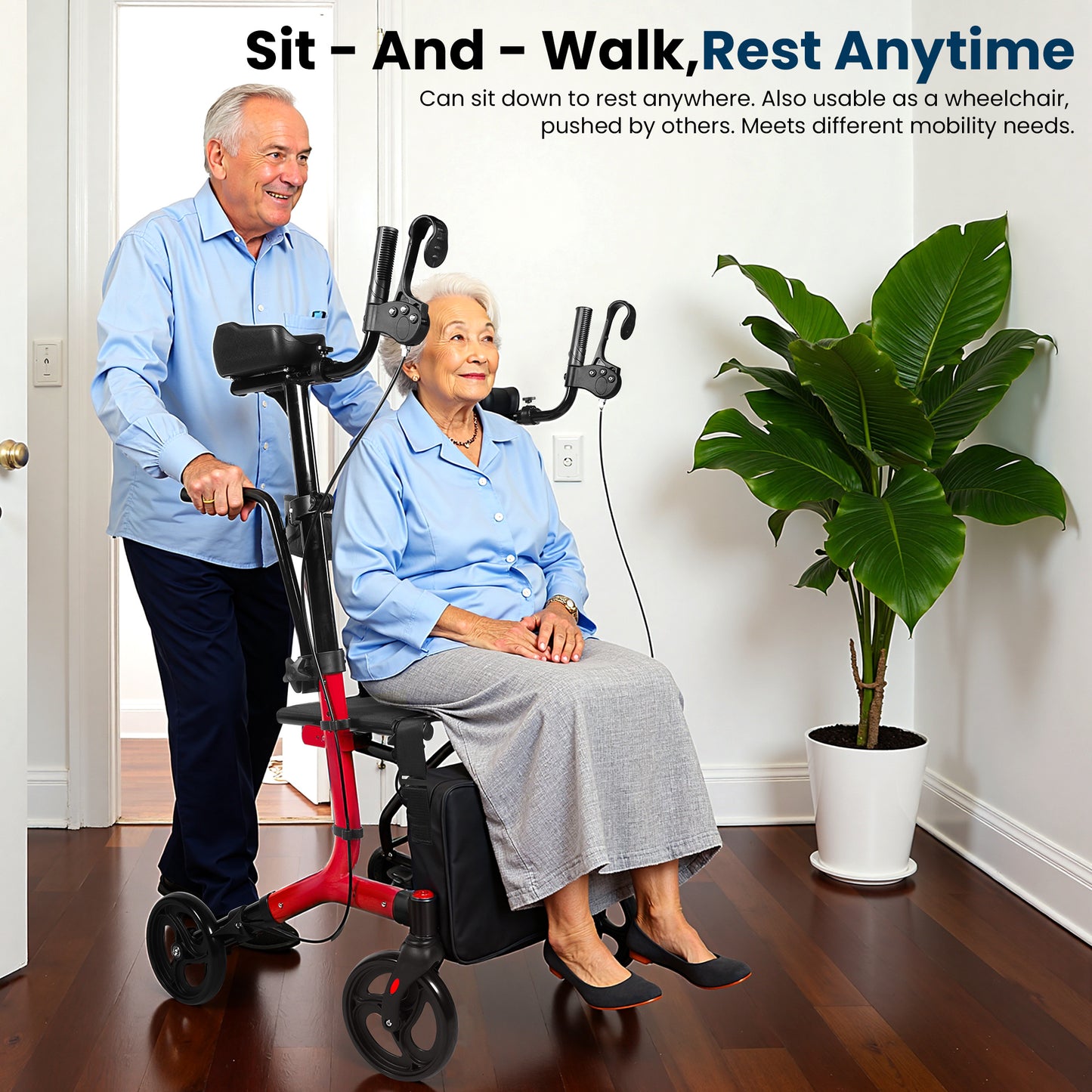 Foldable Rollator Walker Seat For Seniors Adjustable Handles