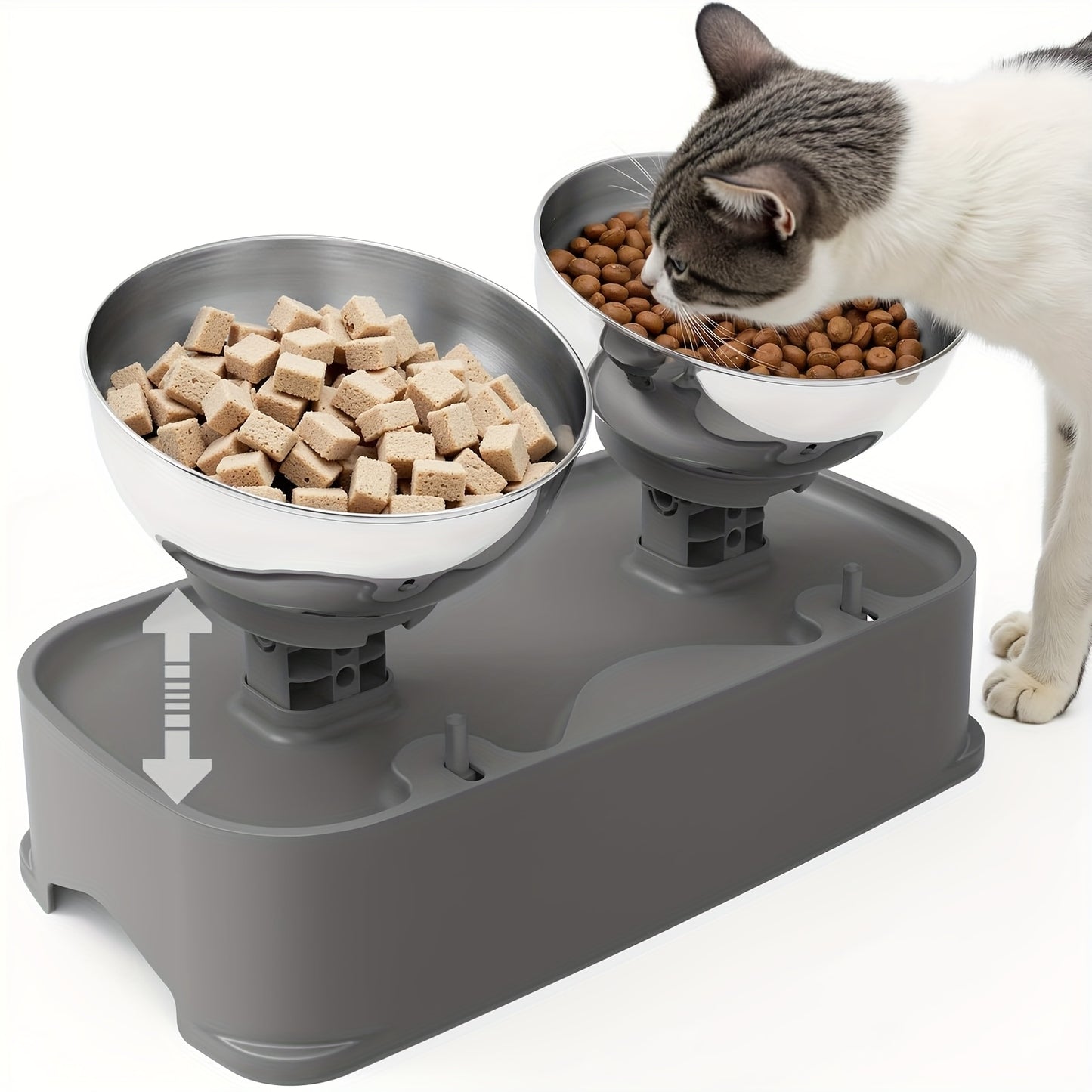 Raised Cat Bowl Adjustable Height And Tilt Stainless Steel