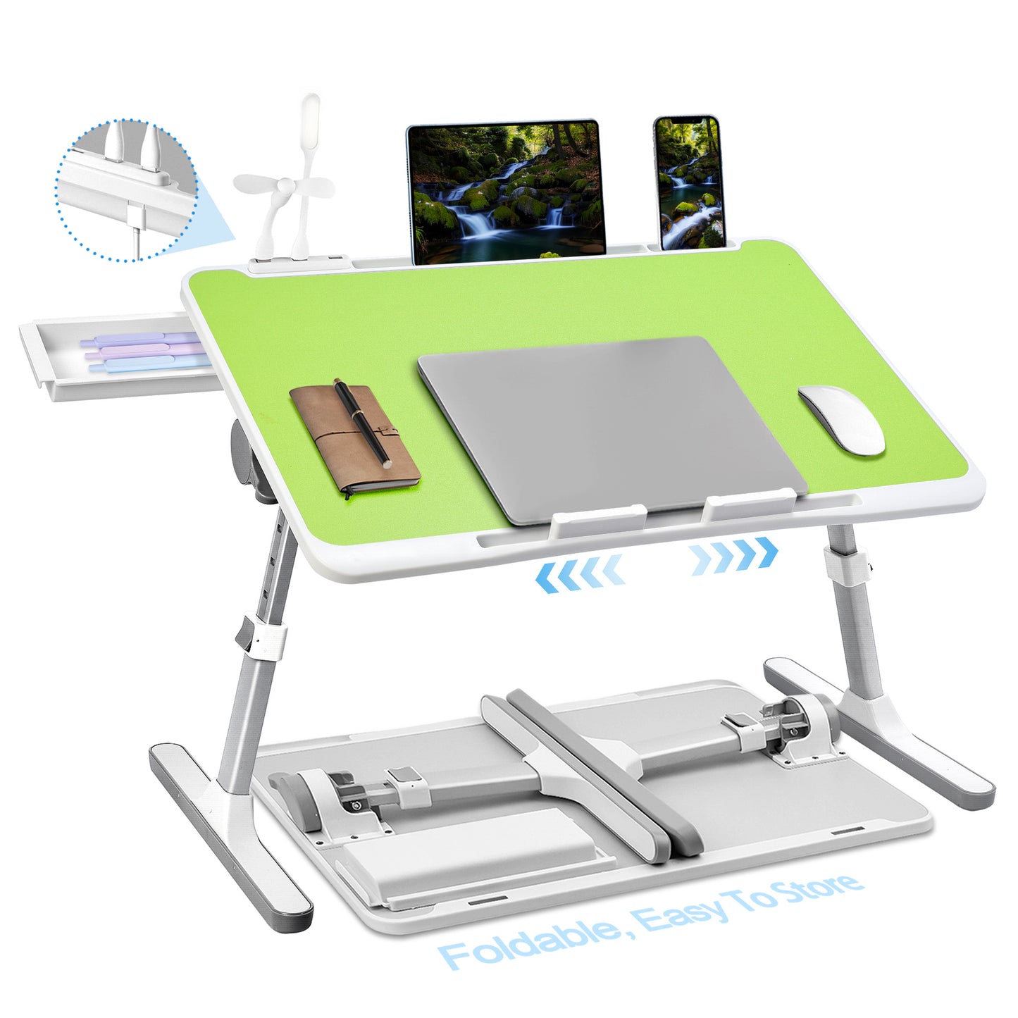 FWPP Adjustable Laptop Lap Desk Stand For Bed USB Light