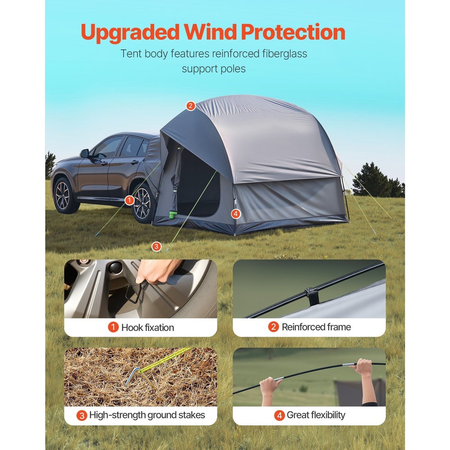 SUV Camping Tent With 2 Doors Waterproof For 5 To 8 Person