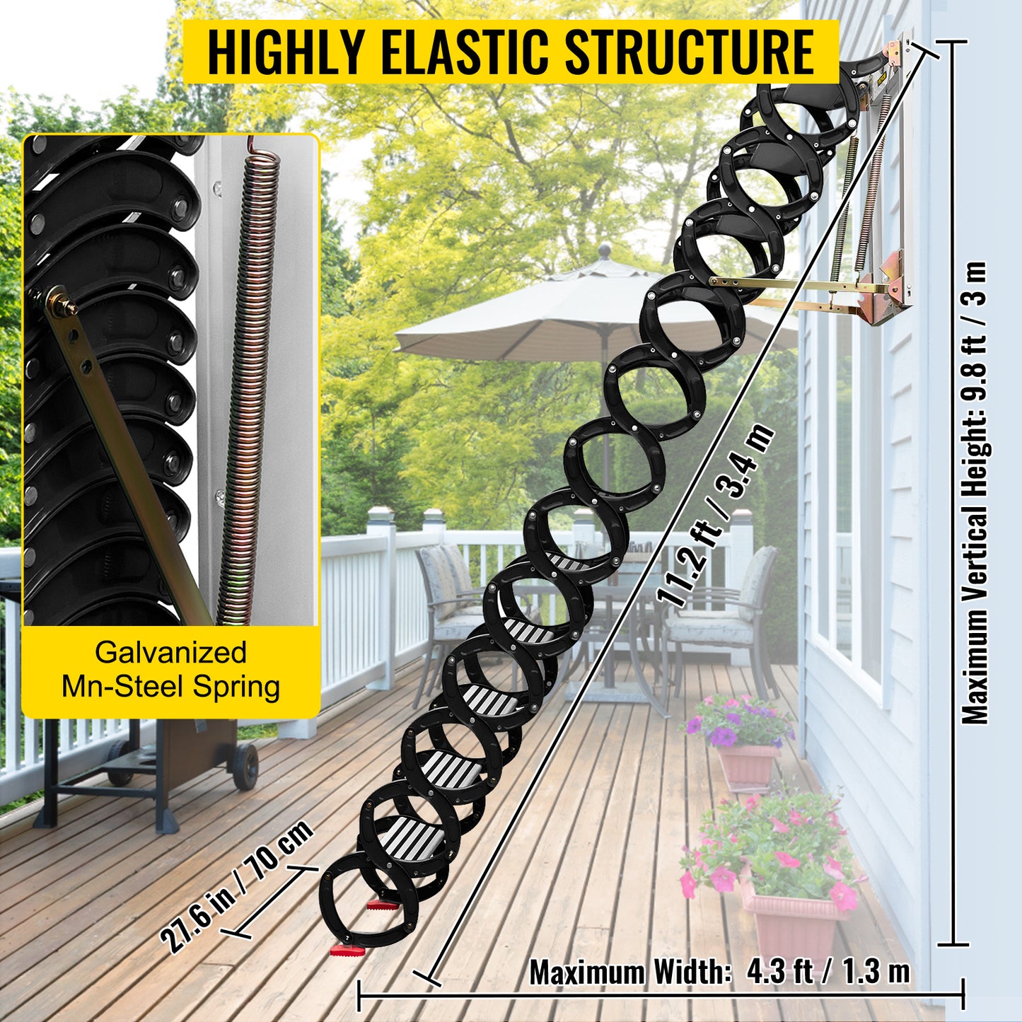 VEVOR Retractable Attic Ladder with Armrests for Easy Access