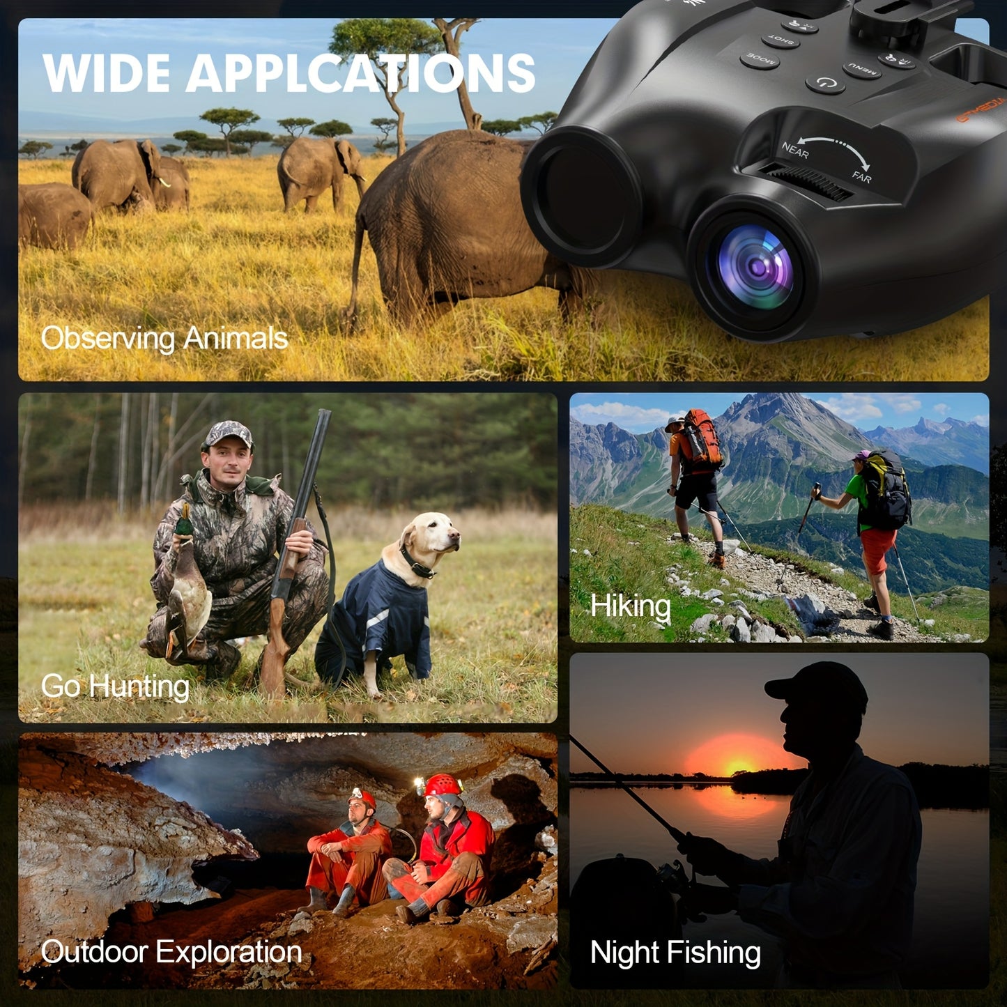 Night Vision Binoculars Head Mounted Infrared HD Display