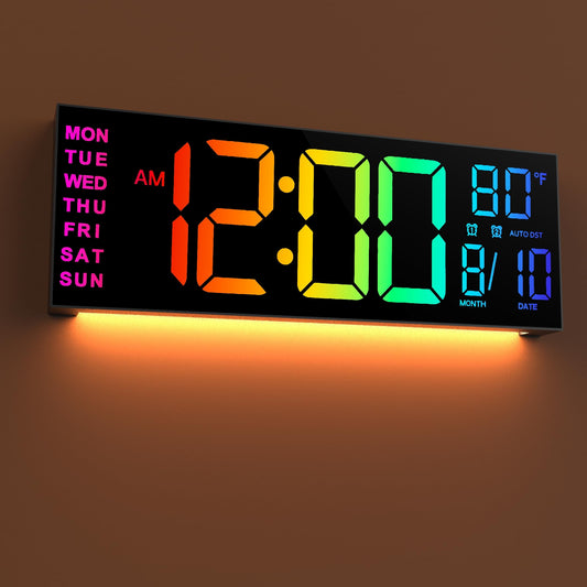 Large Digital Wall Clock With Remote Control And RGB Colors
