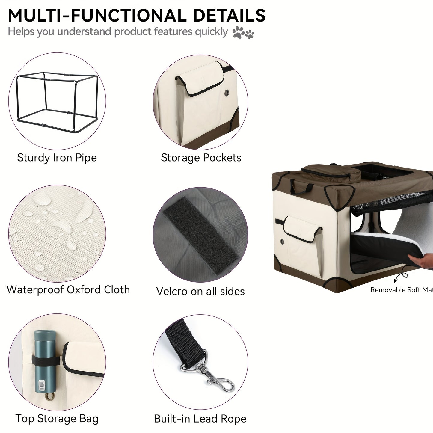 Four Door Folding Collapsible Dog Crate With Mesh Kennel