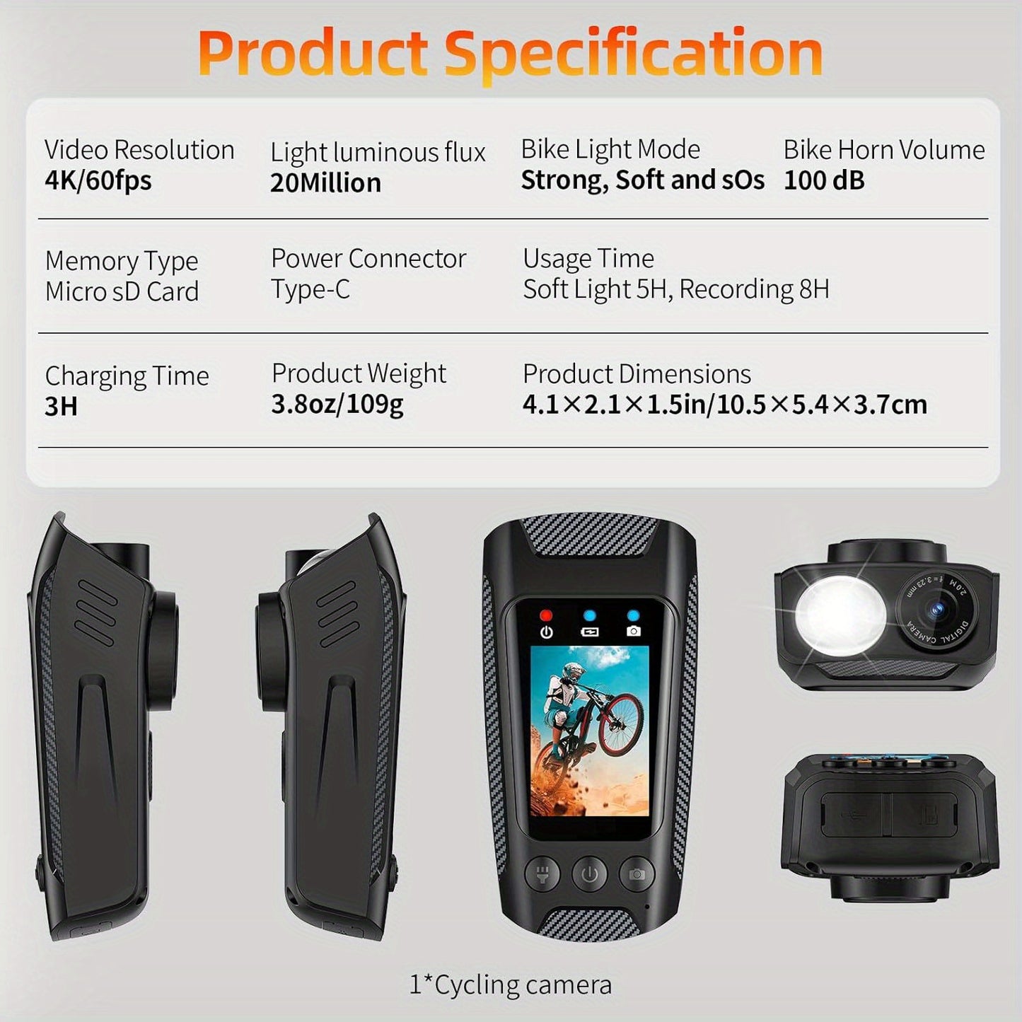 4K 60FPS Multifunction Bike Camera With 32G Memory Card