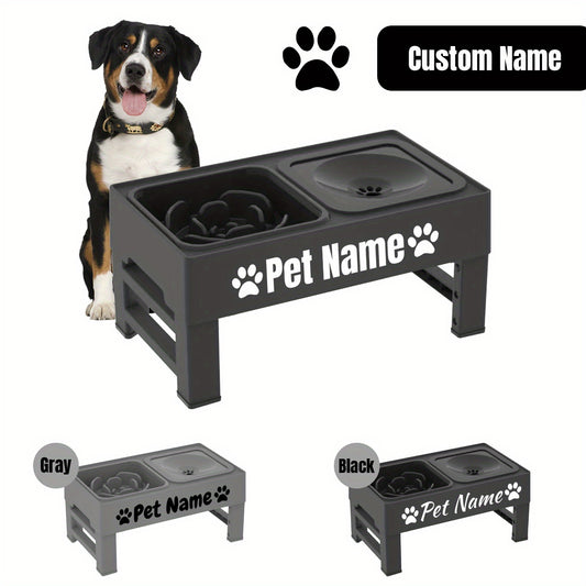 Elevated Dog Bowls With Custom Name No Spill Slow Feeder
