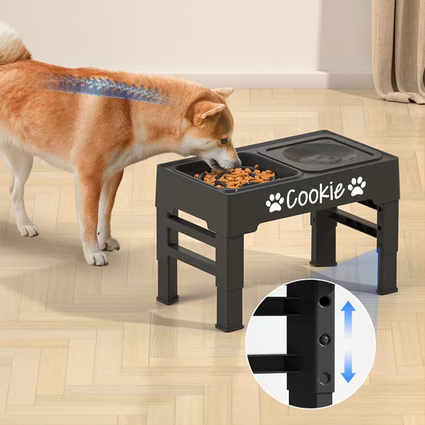 Elevated Dog Bowls With Custom Name No Spill Slow Feeder