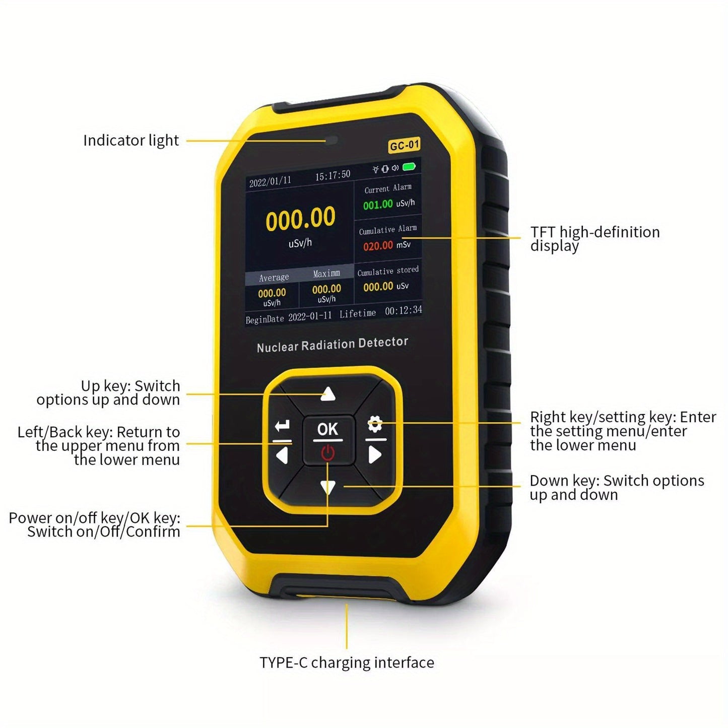 Geiger Counter Portable Radiation Detector With LCD Display