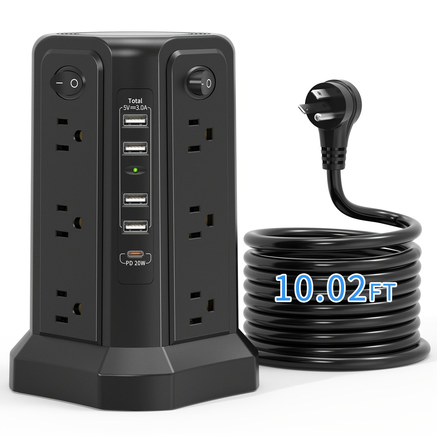 Angled 12 Outlets Power Strip Tower USB C PD Ports