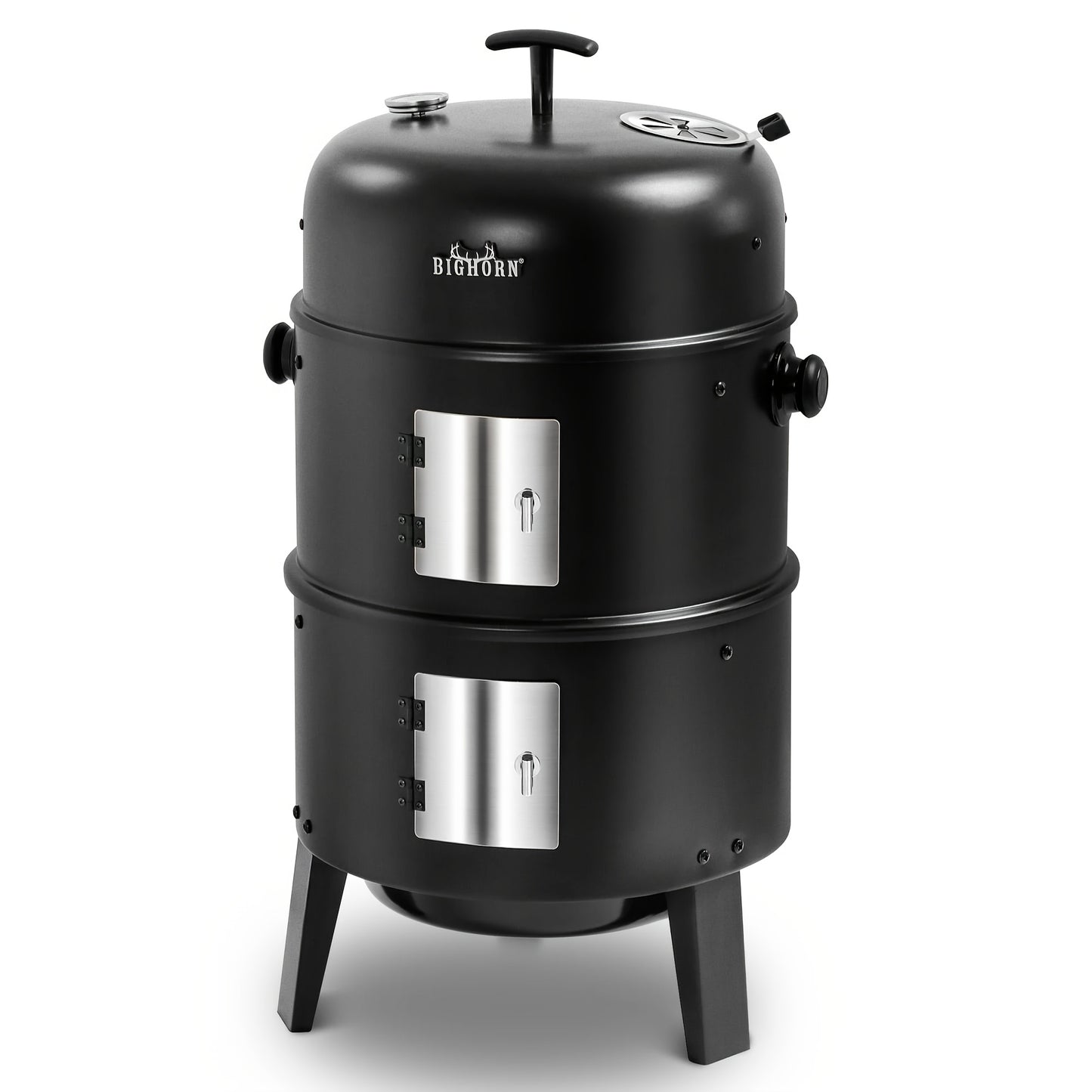 Portable Vertical Charcoal Smoker Grill With Thermometer
