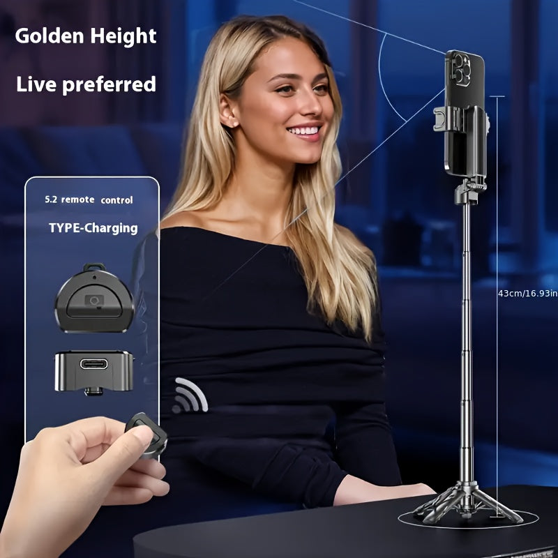 Extendable Selfie Stick With Wireless Remote Quadpod Tripod
