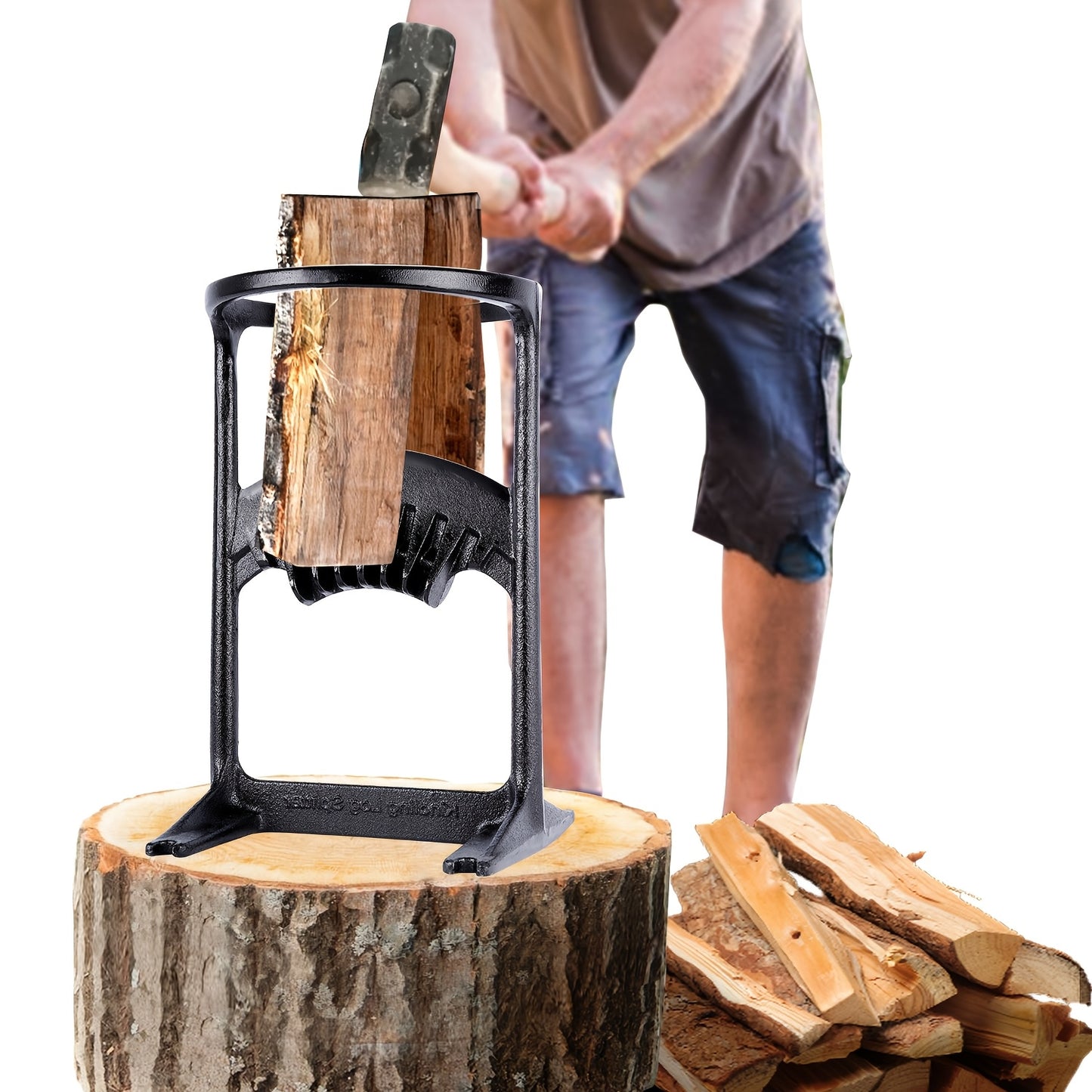 Heavy Duty Cast Iron Kindling Log Splitter for Easy Firewood Preparation