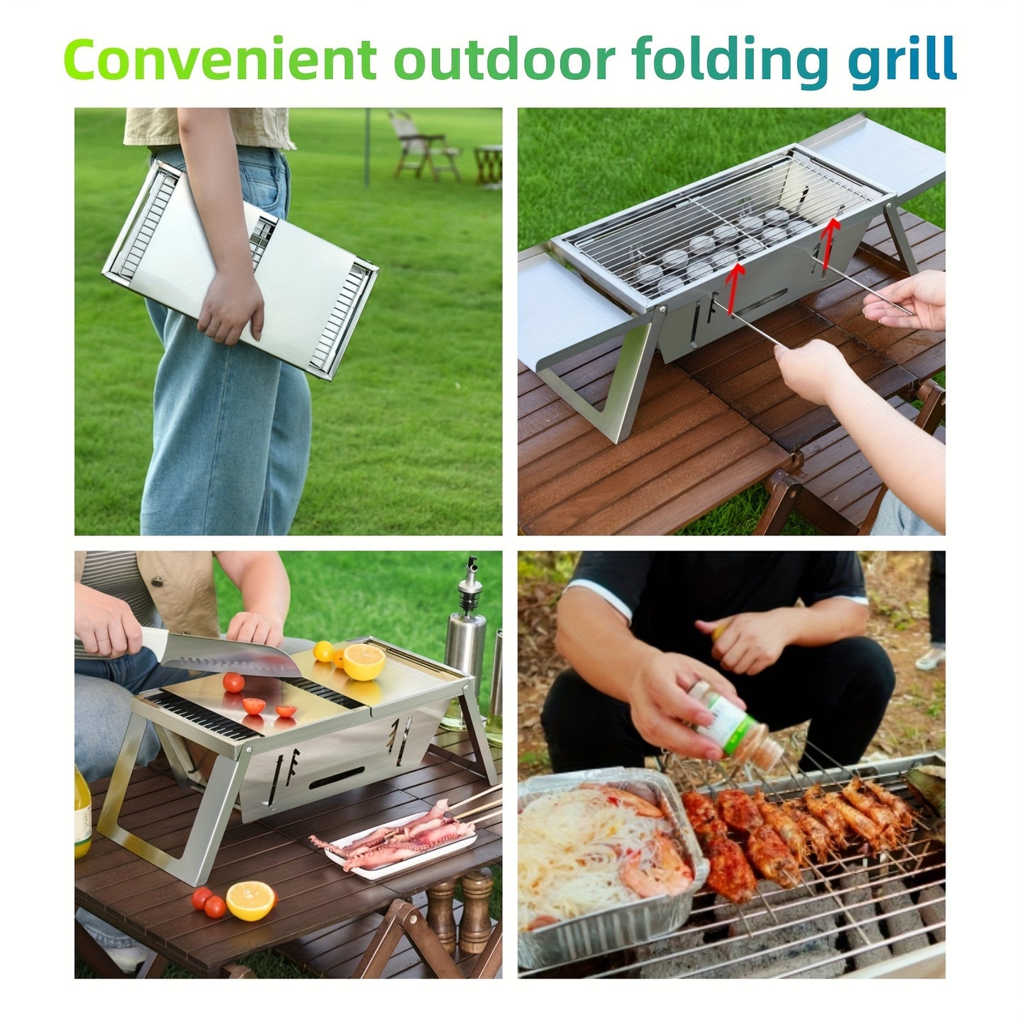 Foldable Stainless Steel Camping Grill Charcoal BBQ