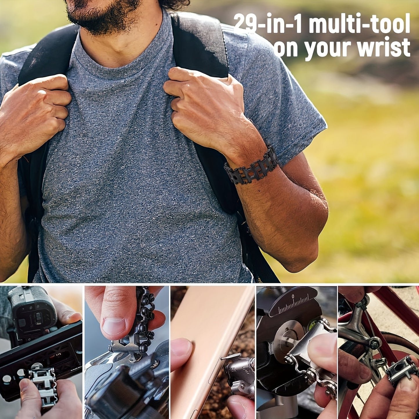 Men's 29-in-1 Multi-Functional Tool Bracelet for Outdoor Adventures