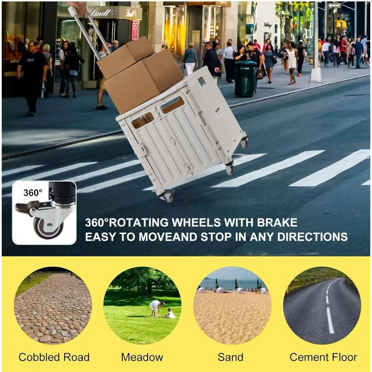 Foldable Rolling Cart With Telescopic Handle And Wheels