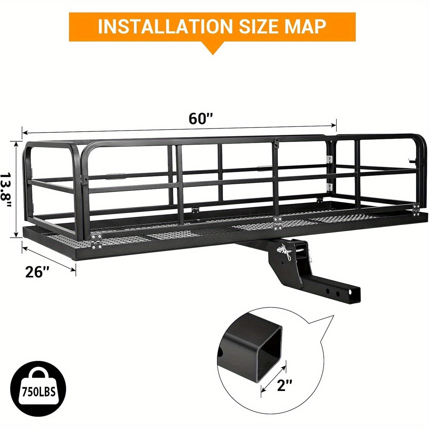 Hitch Mount Cargo Carrier Folding Rack Rear Luggage Basket