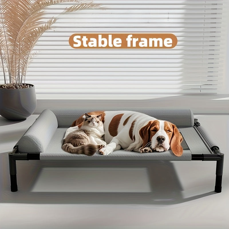 Breathable Elevated Pet Bed With Plaid Design For Dogs