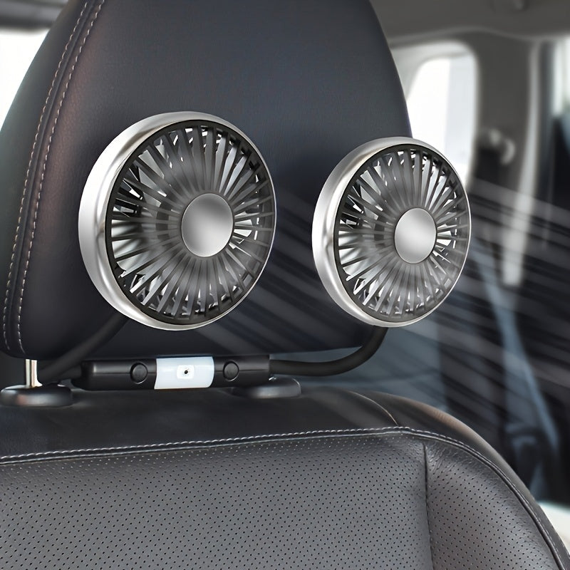 Dual Head Car USB Fan 3 Speed Rotatable Flexible Gooseneck