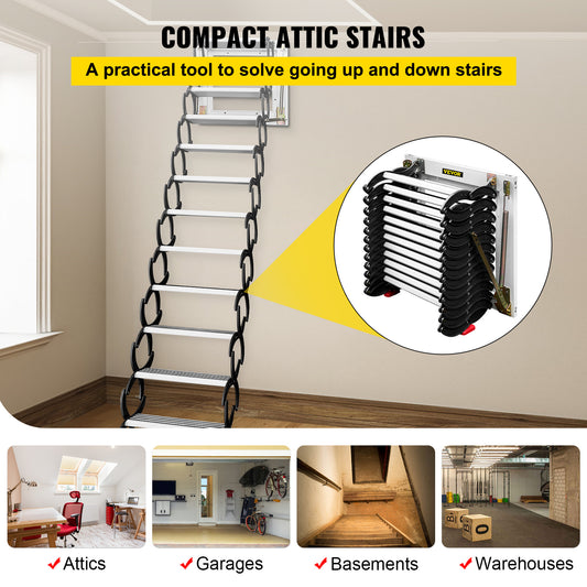 VEVOR Retractable Attic Ladder with Armrests for Easy Access