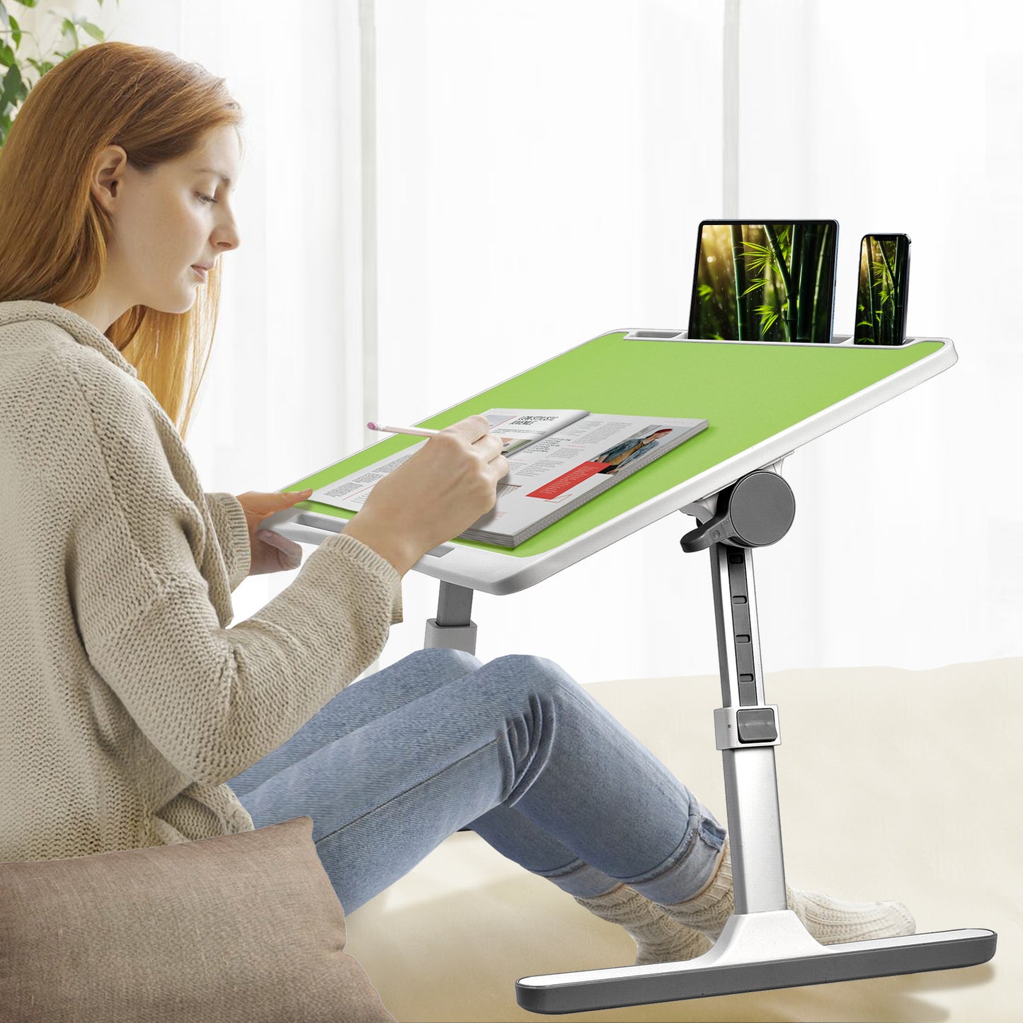 FWPP Adjustable Laptop Lap Desk Stand For Bed USB Light