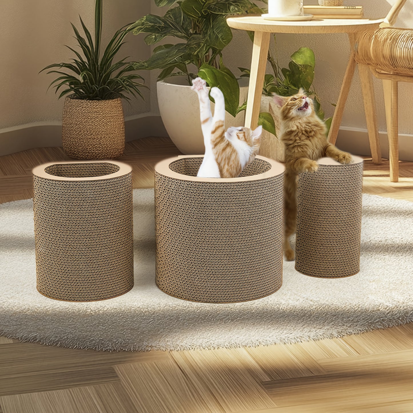 Cat Scratching Board Set With Hidden Wheel Indoor Cat Mat