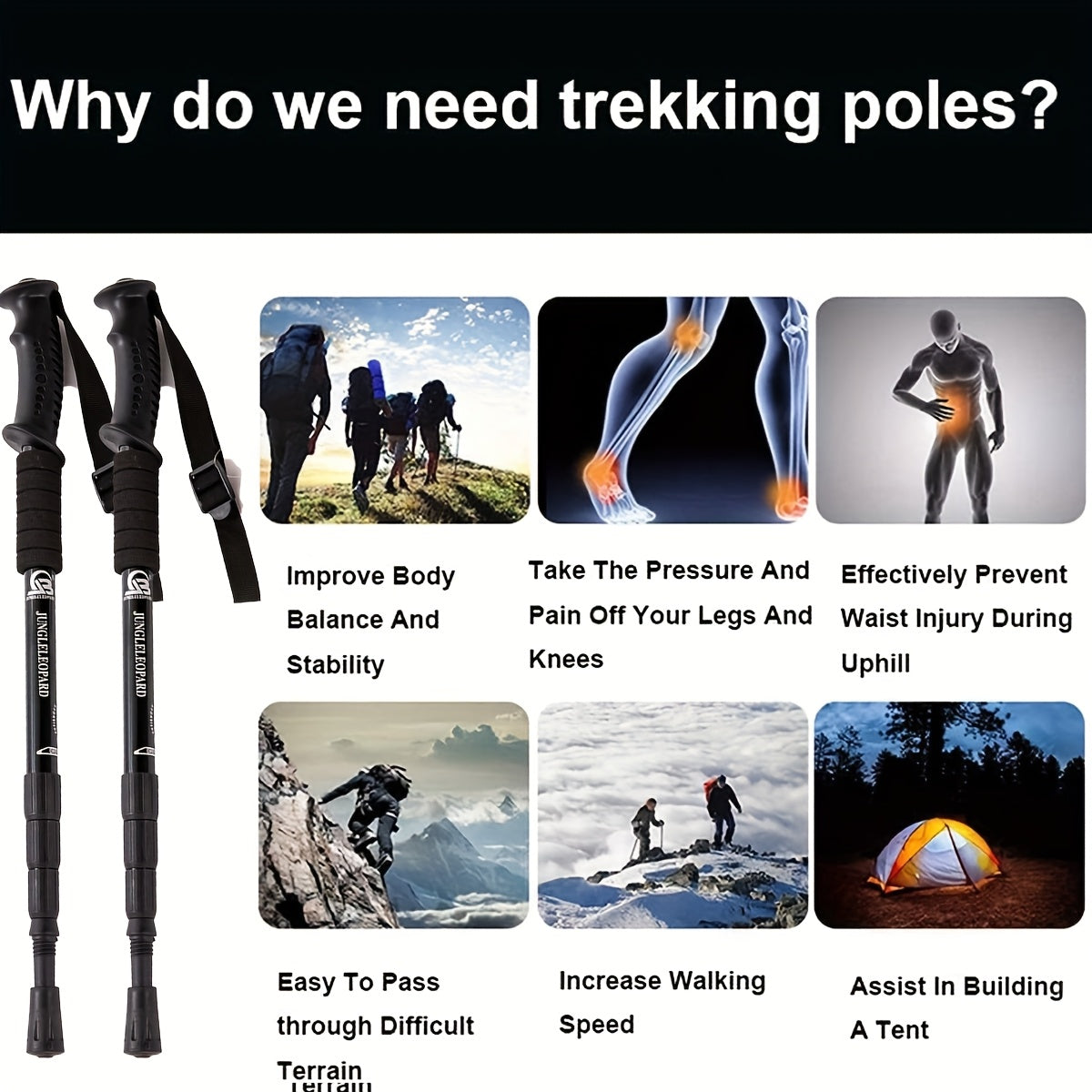 Ergonomic Aluminum Trekking Poles Adjustable Shockproof