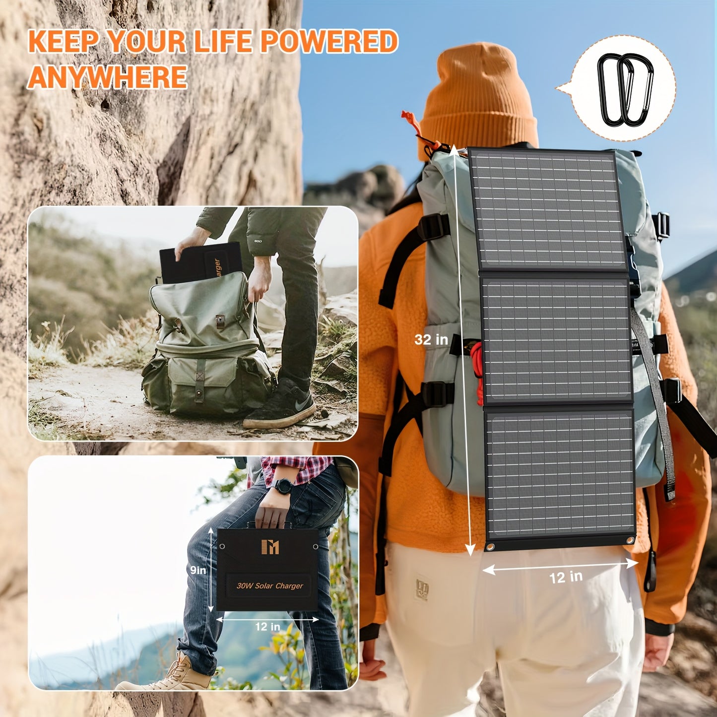 Foldable Solar Charger with Quick Charge Dual USB Ports