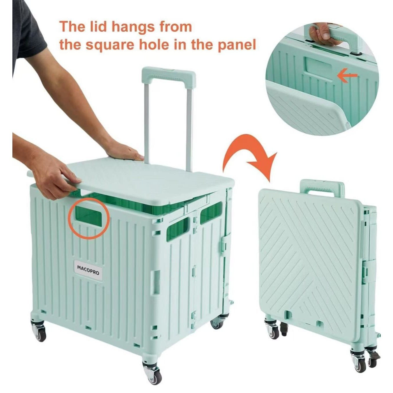 Foldable Rolling Cart With Telescopic Handle And Wheels