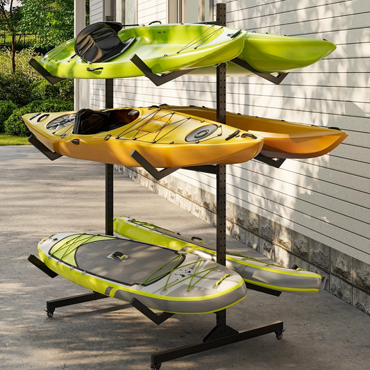 Freestanding Kayak Storage Rack With Wheels For Outdoor Use