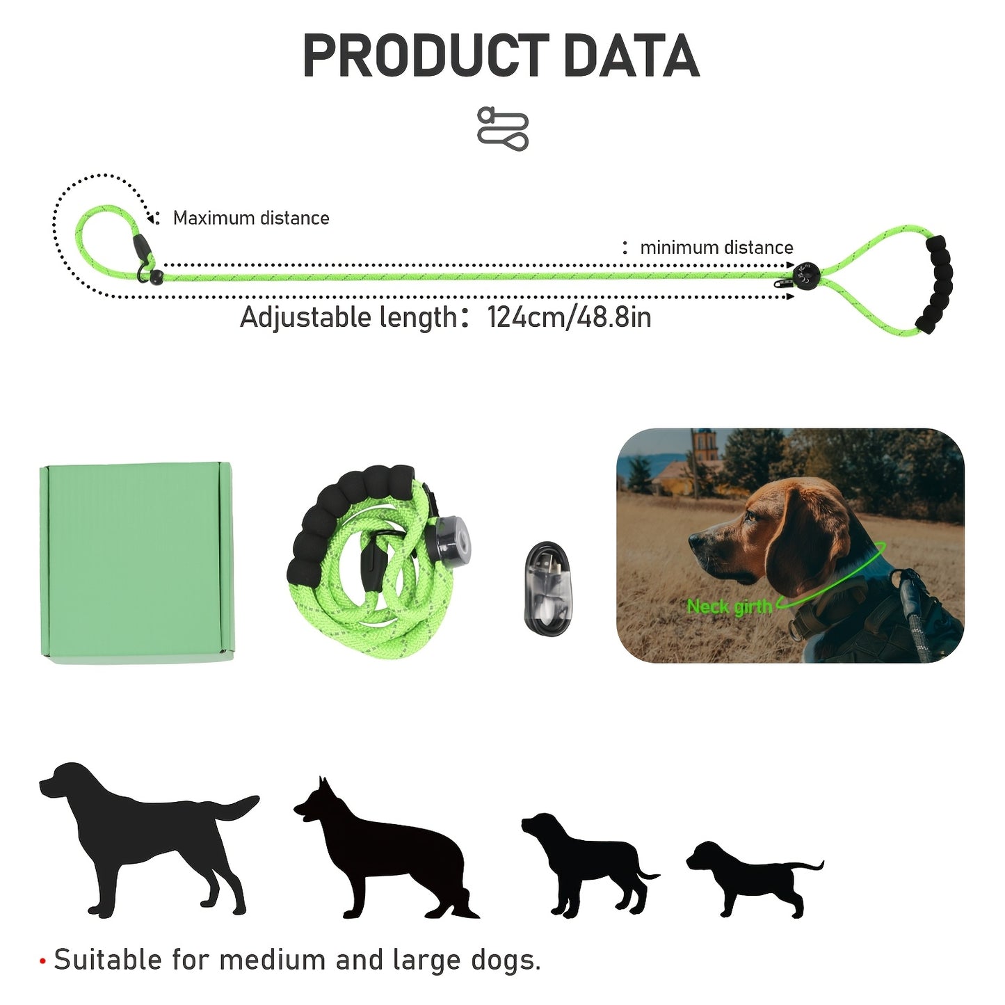 LED Glow In The Dark Dog Leash With Night Light Waterproof