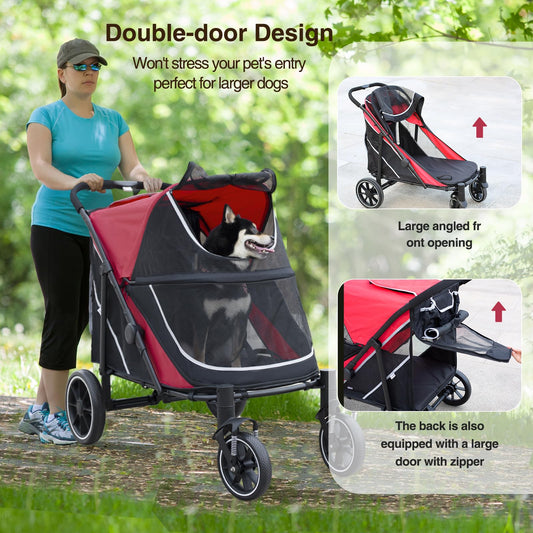 Heavy Duty Dog Carrier Stroller With Folding Wheels